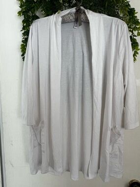 White Open Front Cardigan with Pockets